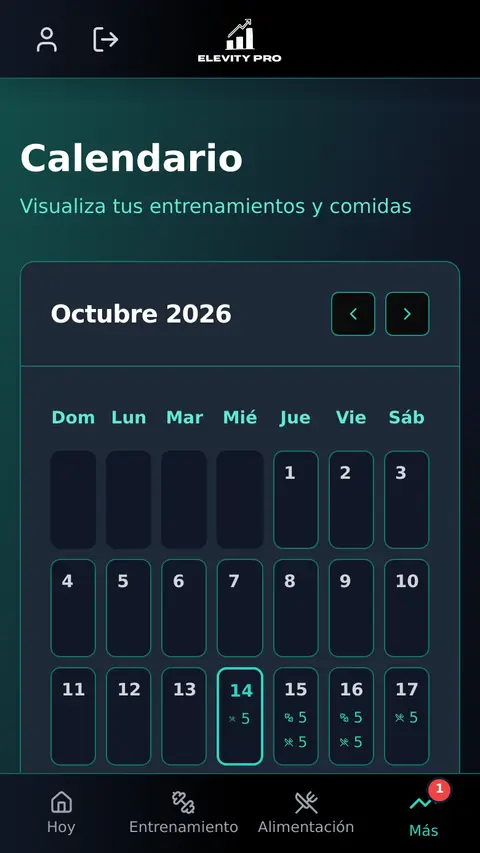 Captura de la app ElevityPro: Calendario