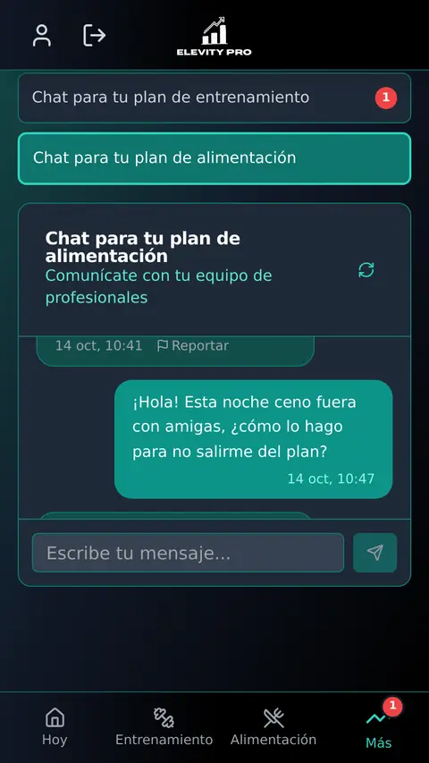 Captura de la app ElevityPro: Chat