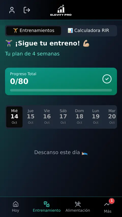 Captura de la app ElevityPro: Entrenamiento