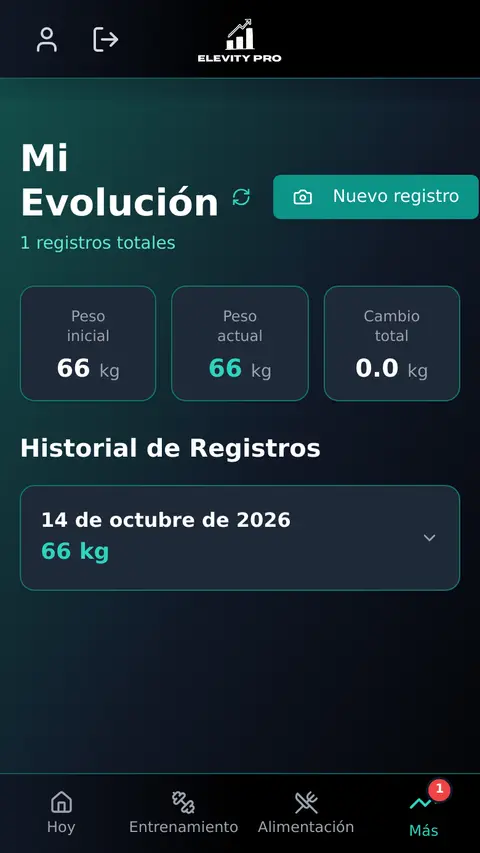 Captura de la app ElevityPro: Evolución
