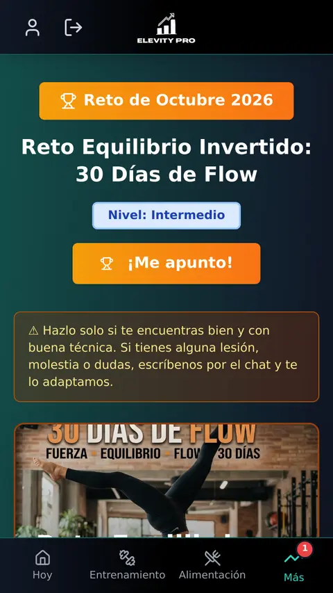 Captura de la app ElevityPro: Reto mensual