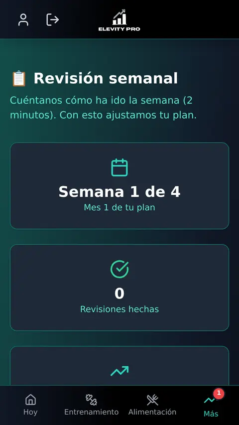 Captura de la app ElevityPro: Revisión semanal